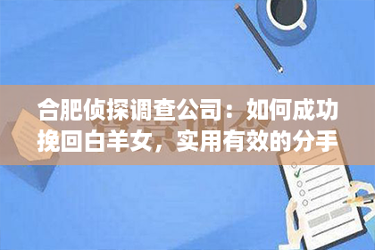 合肥侦探调查公司：如何成功挽回白羊女，实用有效的分手后复合策略