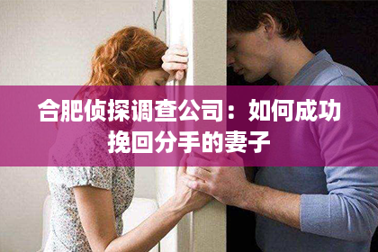 合肥侦探调查公司：如何成功挽回分手的妻子