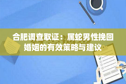 合肥调查取证：属蛇男性挽回婚姻的有效策略与建议