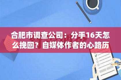 合肥市调查公司：分手16天怎么挽回？自媒体作者的心路历程