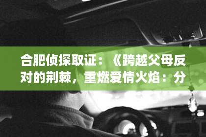 合肥侦探取证：《跨越父母反对的荆棘，重燃爱情火焰：分手挽回的温情攻略》