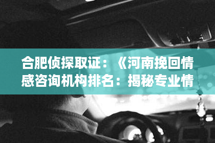 合肥侦探取证：《河南挽回情感咨询机构排名：揭秘专业情感修复的秘密武器！》